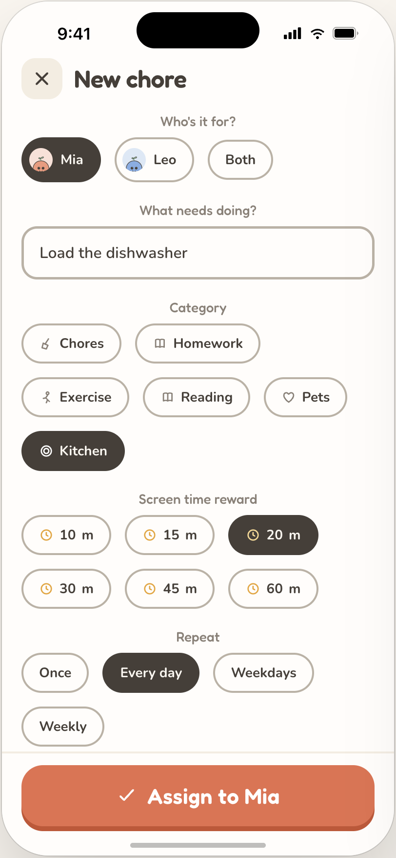 Creating a chore with a screen time reward