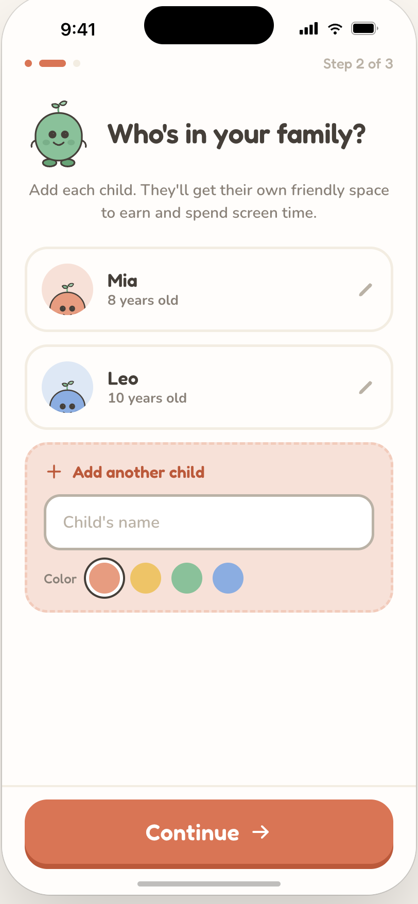 Adding family members during setup